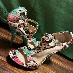 Multicolor animal print heels